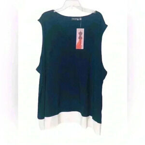 Nina Leonard Women Dark Navy Blue and White Sleeveless Lightweight Top Size 5X